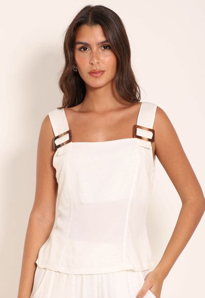 Blusa Olimpia de Linho com Alças Largas Off White